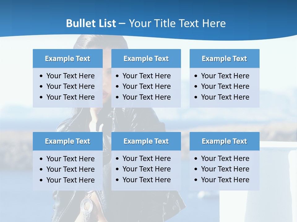 A Woman In A Leather Jacket Is Posing For A Picture PowerPoint Template