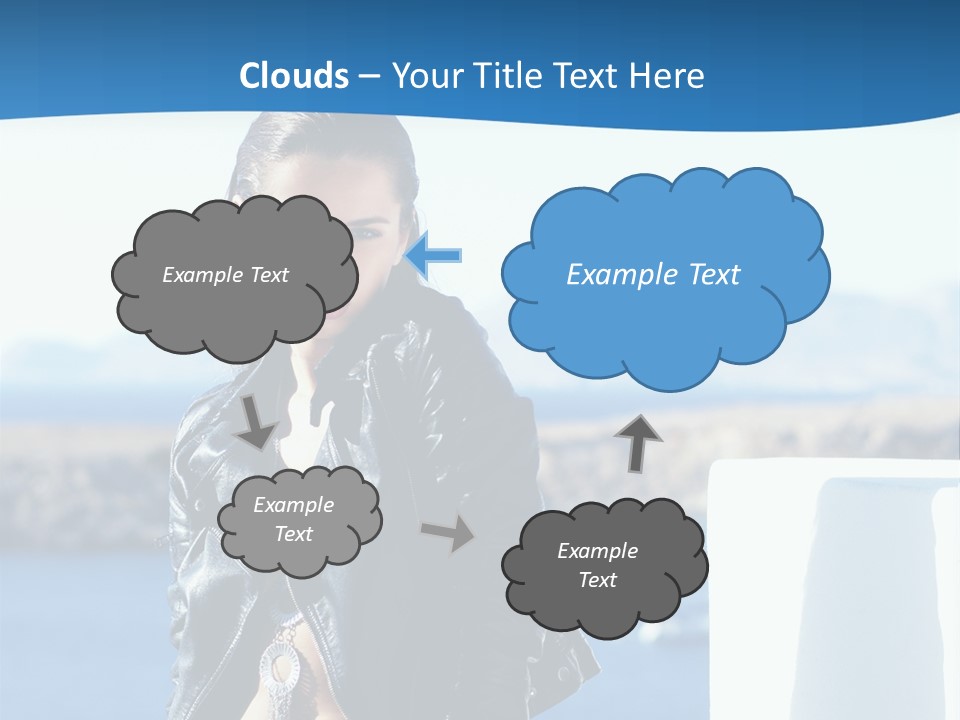 A Woman In A Leather Jacket Is Posing For A Picture PowerPoint Template