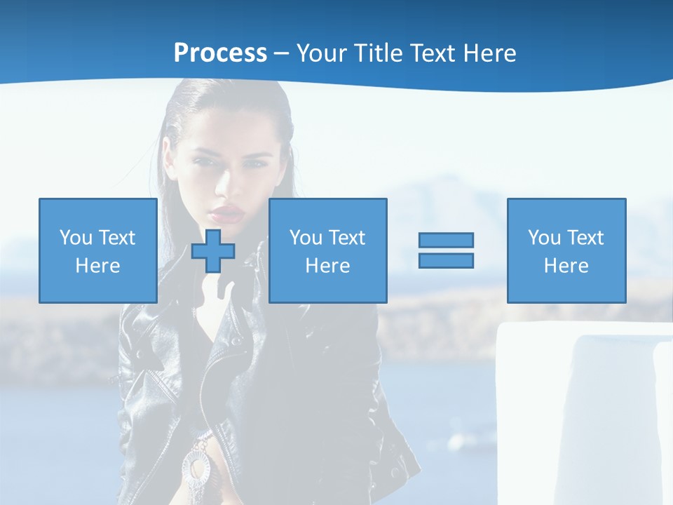 A Woman In A Leather Jacket Is Posing For A Picture PowerPoint Template