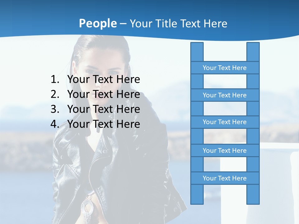 A Woman In A Leather Jacket Is Posing For A Picture PowerPoint Template