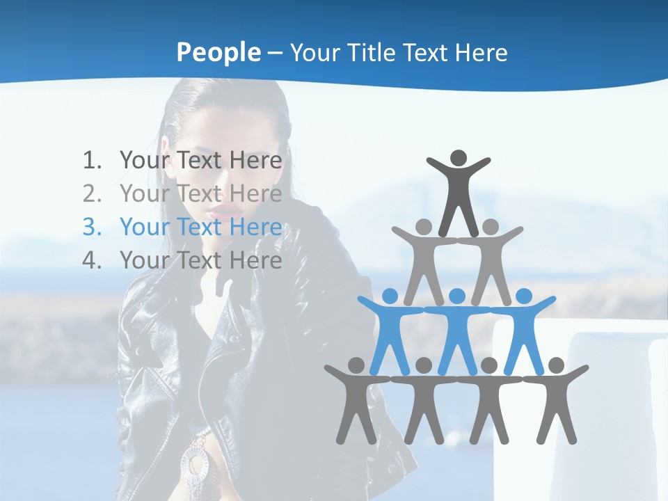 A Woman In A Leather Jacket Is Posing For A Picture PowerPoint Template