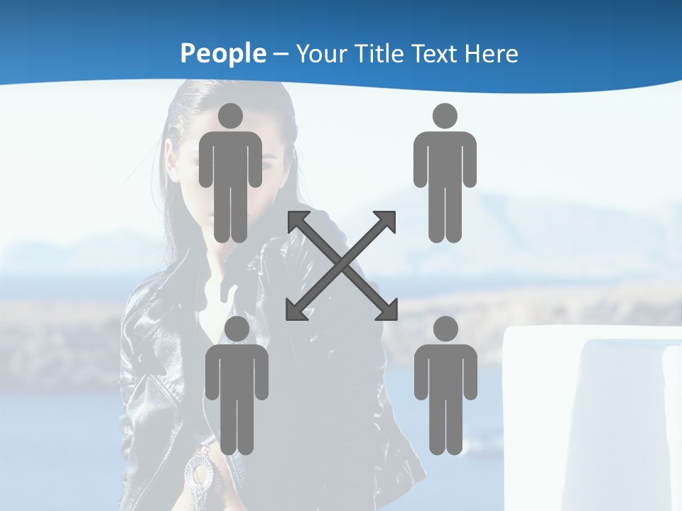 A Woman In A Leather Jacket Is Posing For A Picture PowerPoint Template