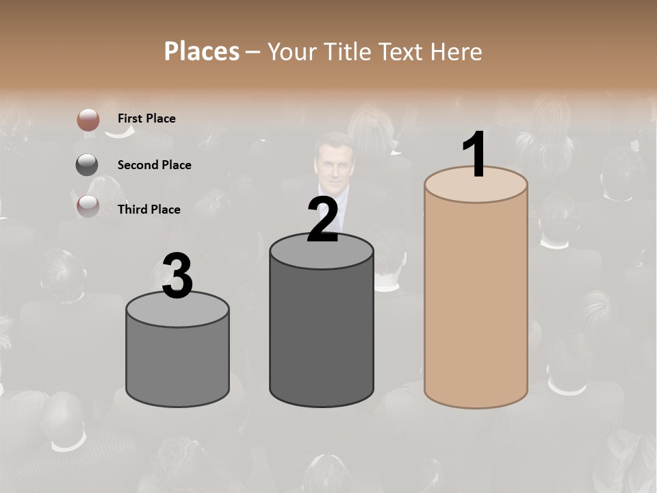 A Man In A Suit Standing In Front Of A Crowd Of People PowerPoint Template