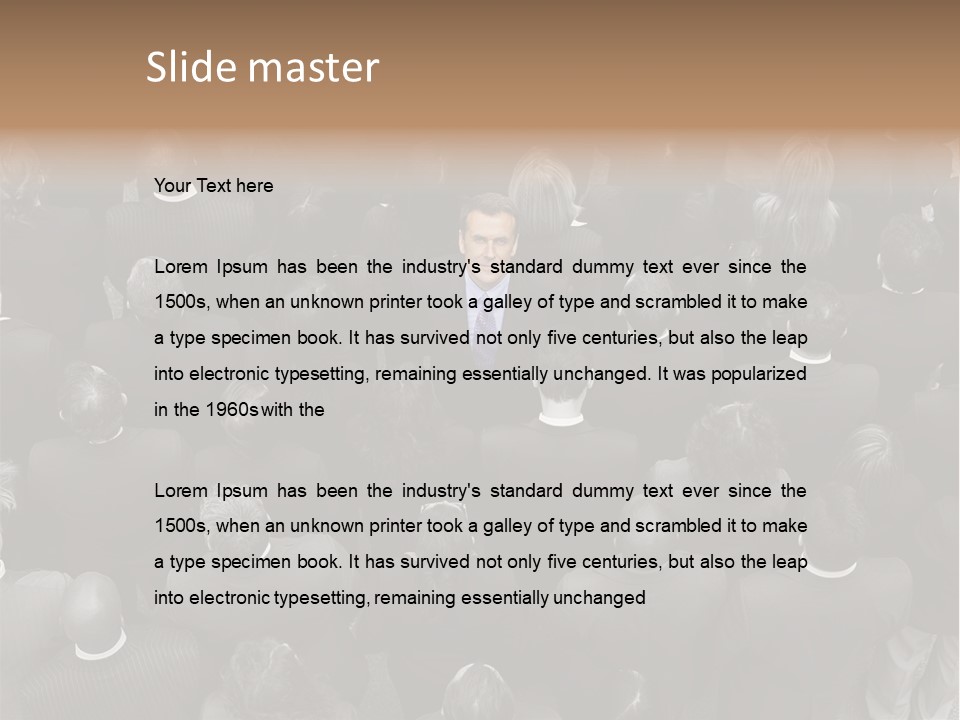 A Man In A Suit Standing In Front Of A Crowd Of People PowerPoint Template