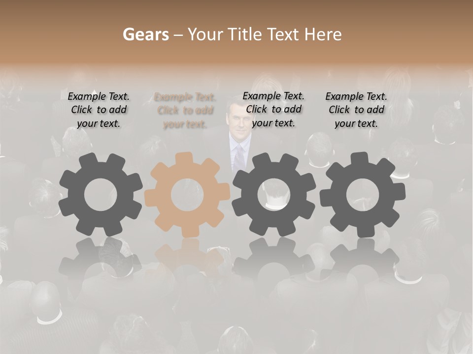 A Man In A Suit Standing In Front Of A Crowd Of People PowerPoint Template