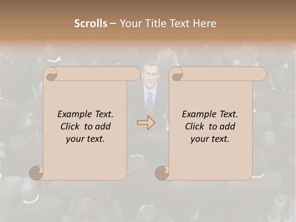 A Man In A Suit Standing In Front Of A Crowd Of People PowerPoint Template