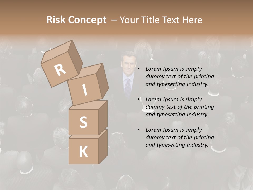 A Man In A Suit Standing In Front Of A Crowd Of People PowerPoint Template