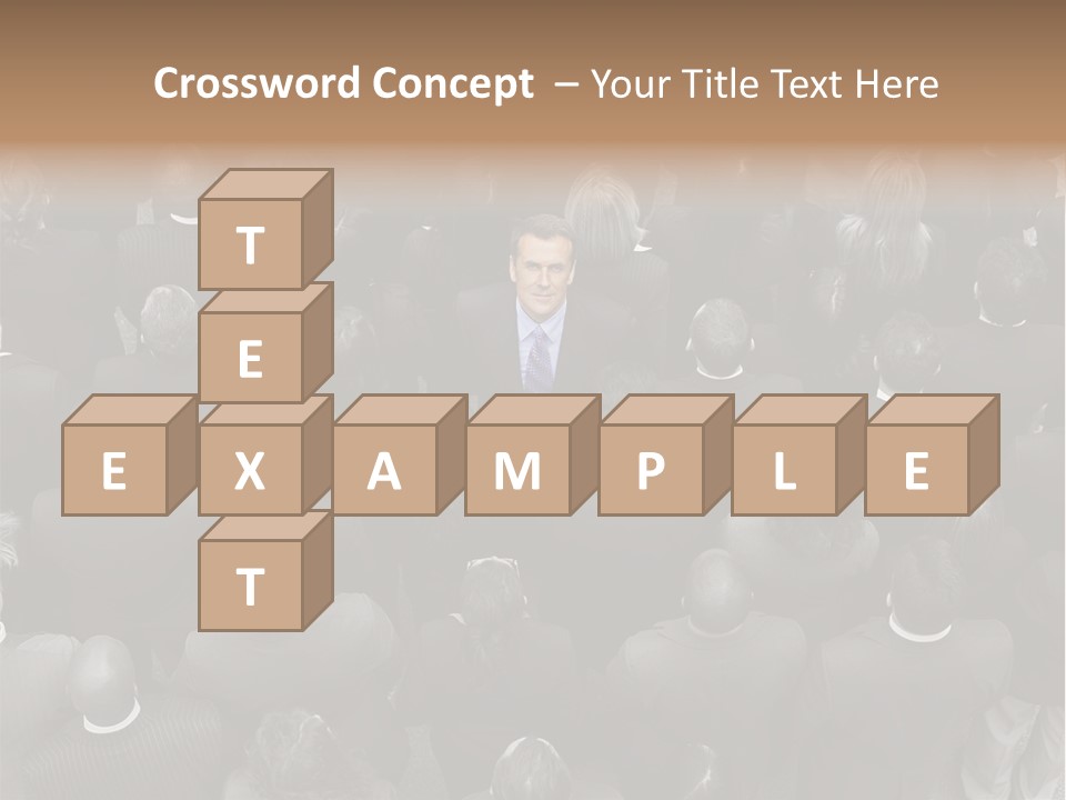 A Man In A Suit Standing In Front Of A Crowd Of People PowerPoint Template