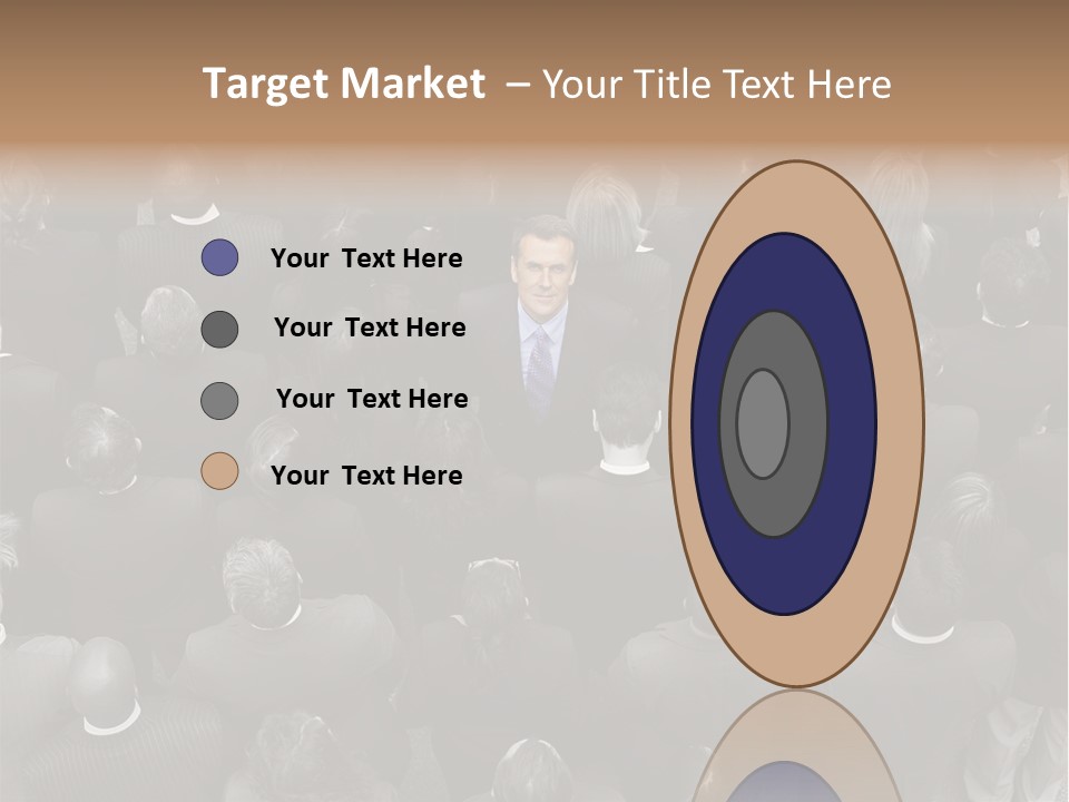 A Man In A Suit Standing In Front Of A Crowd Of People PowerPoint Template