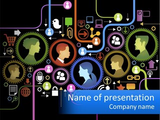 A Group Of People With Gears In The Background PowerPoint Template