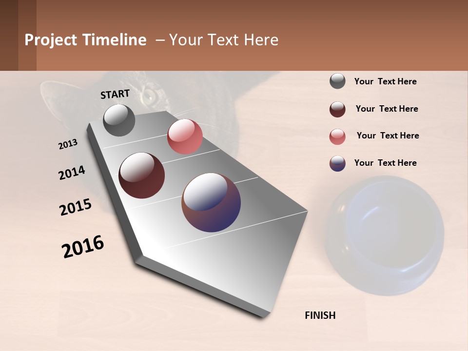 A Cat Sitting Next To A Blue Bowl On A Wooden Floor PowerPoint Template