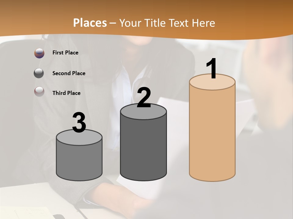 A Woman Sitting At A Desk In Front Of A Man PowerPoint Template