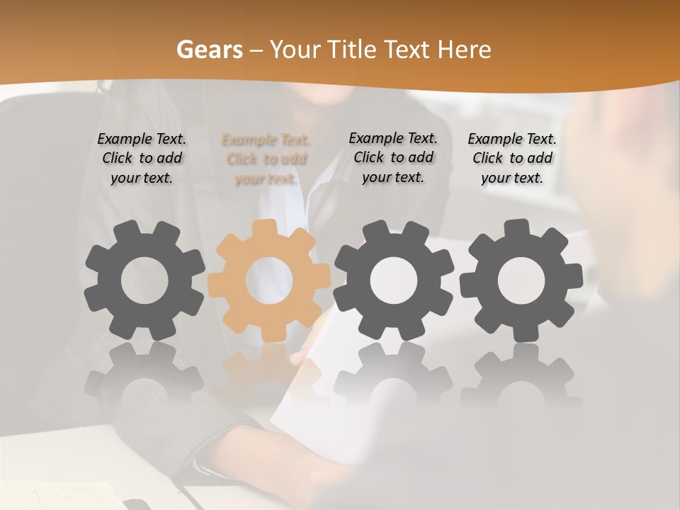 A Woman Sitting At A Desk In Front Of A Man PowerPoint Template