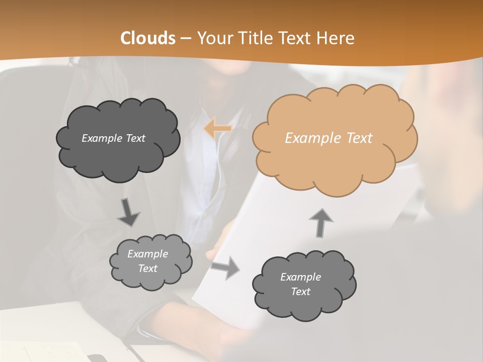 A Woman Sitting At A Desk In Front Of A Man PowerPoint Template