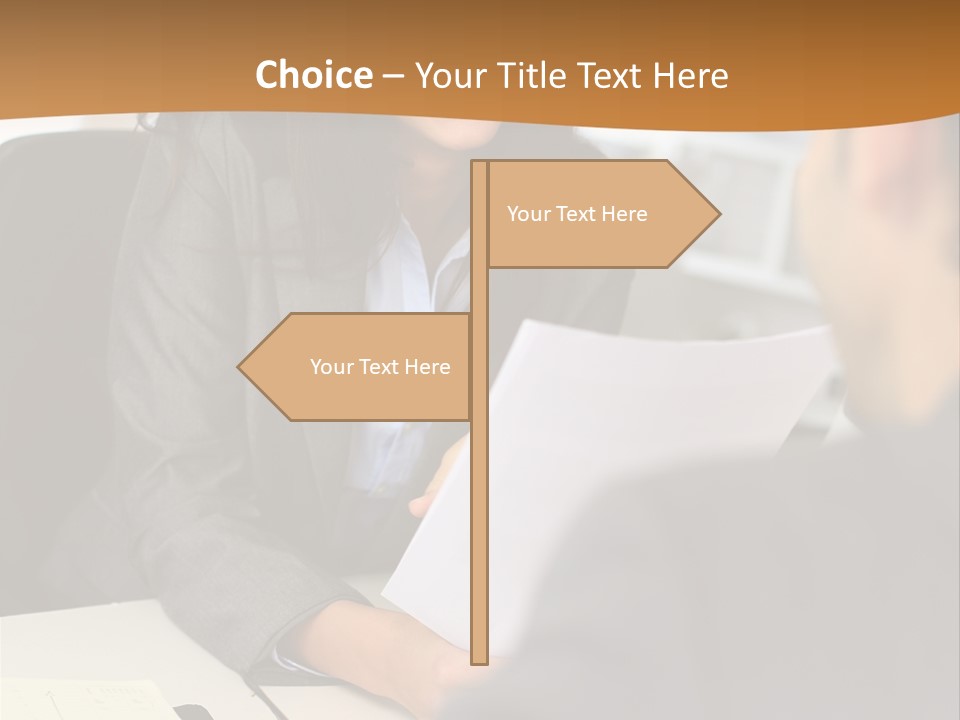 A Woman Sitting At A Desk In Front Of A Man PowerPoint Template