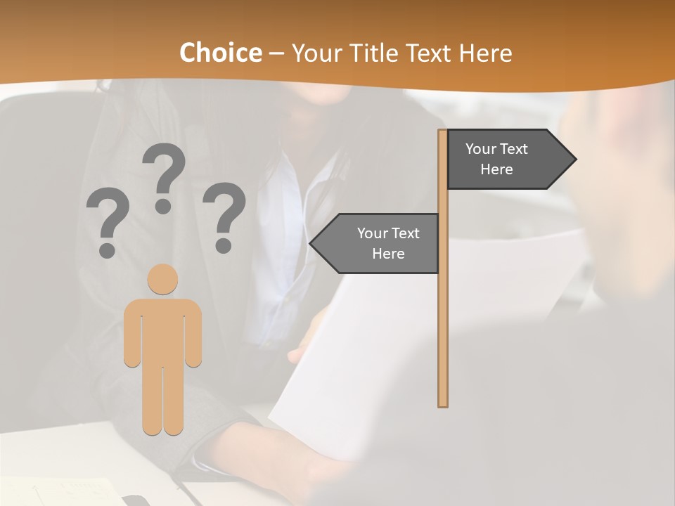 A Woman Sitting At A Desk In Front Of A Man PowerPoint Template