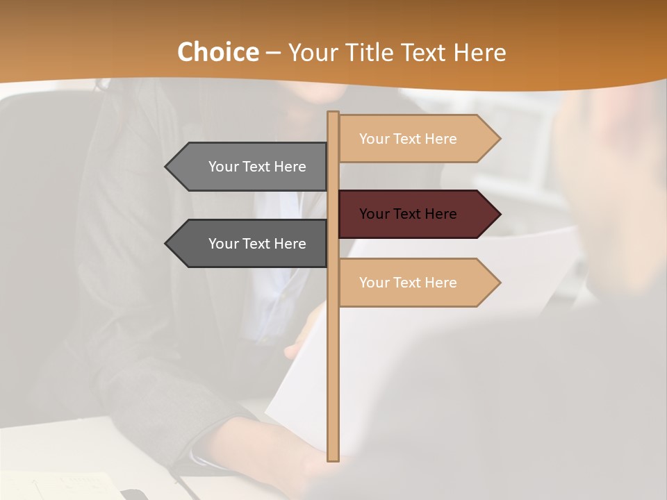 A Woman Sitting At A Desk In Front Of A Man PowerPoint Template