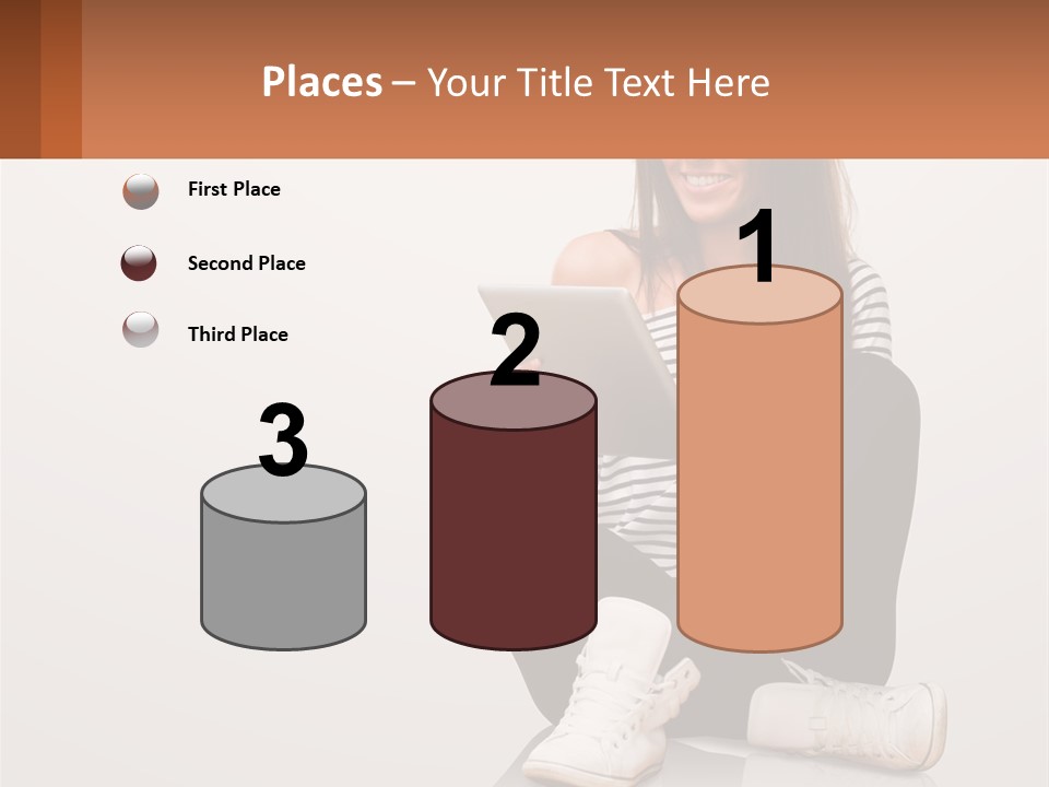 A Woman Sitting On The Floor Using A Tablet PowerPoint Template