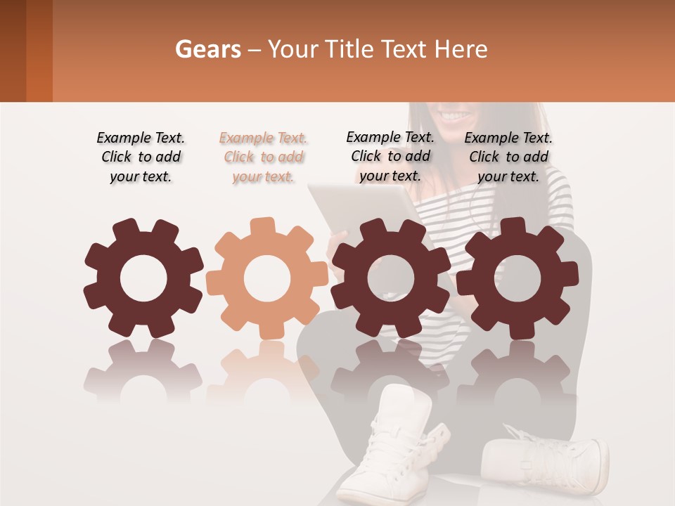 A Woman Sitting On The Floor Using A Tablet PowerPoint Template