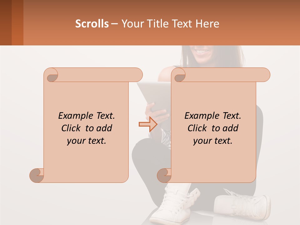 A Woman Sitting On The Floor Using A Tablet PowerPoint Template