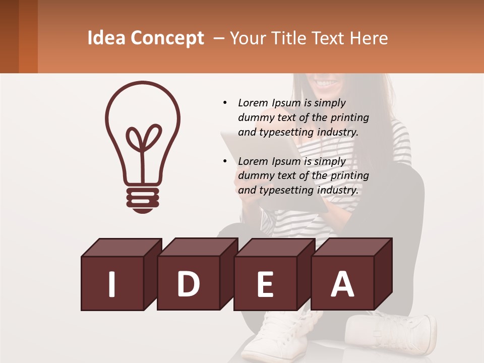 A Woman Sitting On The Floor Using A Tablet PowerPoint Template