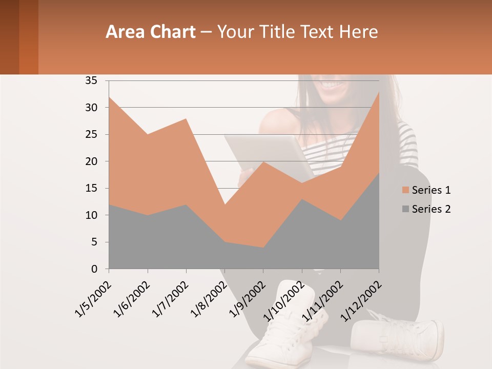 A Woman Sitting On The Floor Using A Tablet PowerPoint Template