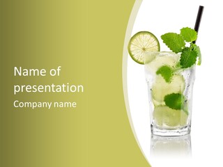 A Mojito With Lime And Mint On A White Background PowerPoint Template