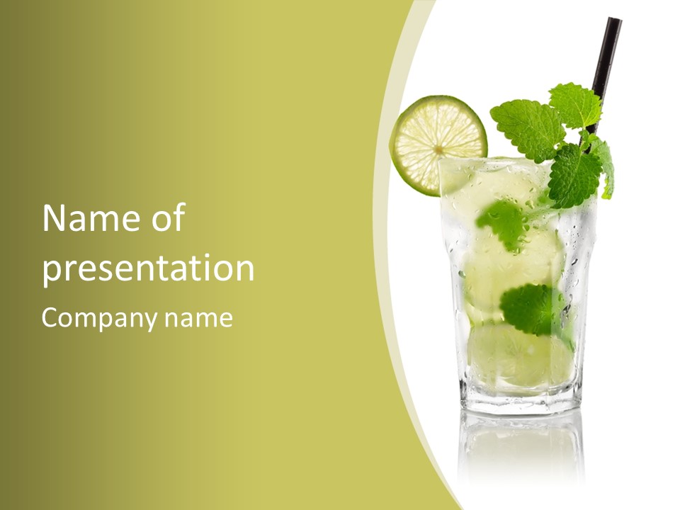 A Mojito With Lime And Mint On A White Background PowerPoint Template