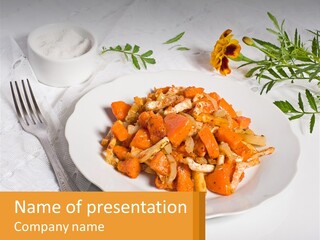 A Plate Of Food On A Table With A Fork PowerPoint Template