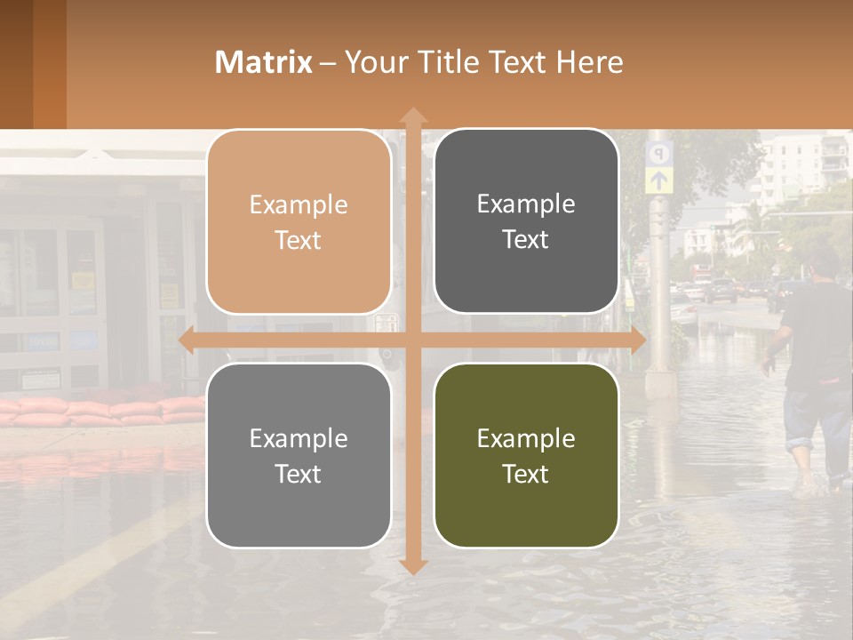 A Man Walking Down A Flooded Street Past A Building PowerPoint Template