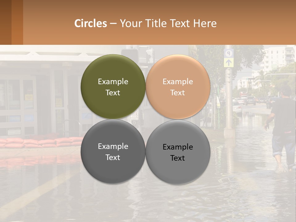 A Man Walking Down A Flooded Street Past A Building PowerPoint Template