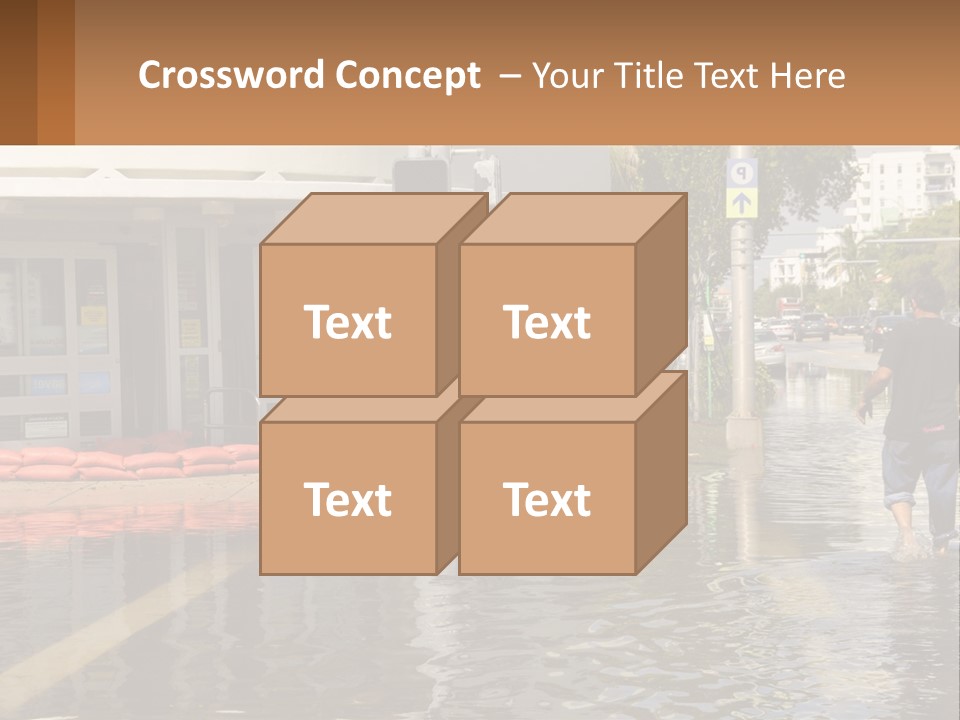 A Man Walking Down A Flooded Street Past A Building PowerPoint Template