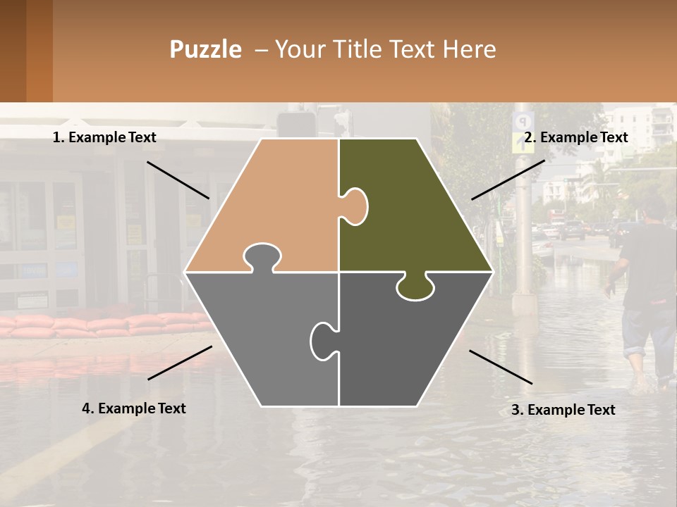 A Man Walking Down A Flooded Street Past A Building PowerPoint Template