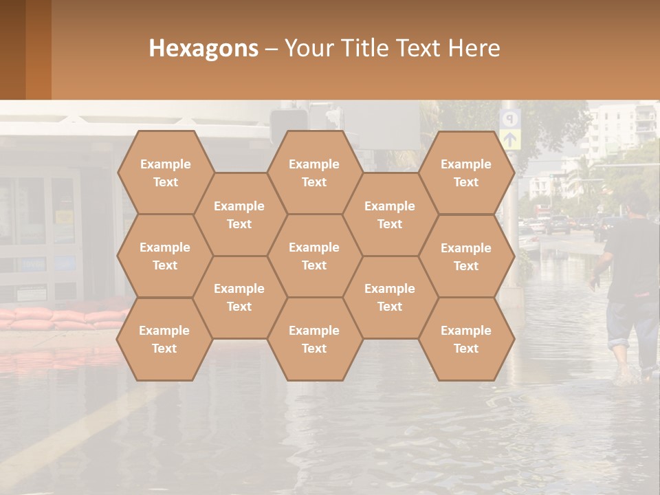 A Man Walking Down A Flooded Street Past A Building PowerPoint Template