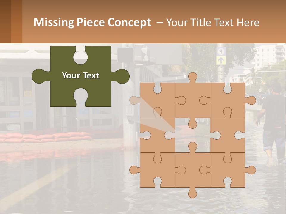 A Man Walking Down A Flooded Street Past A Building PowerPoint Template