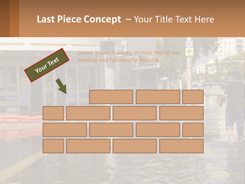 A Man Walking Down A Flooded Street Past A Building PowerPoint Template