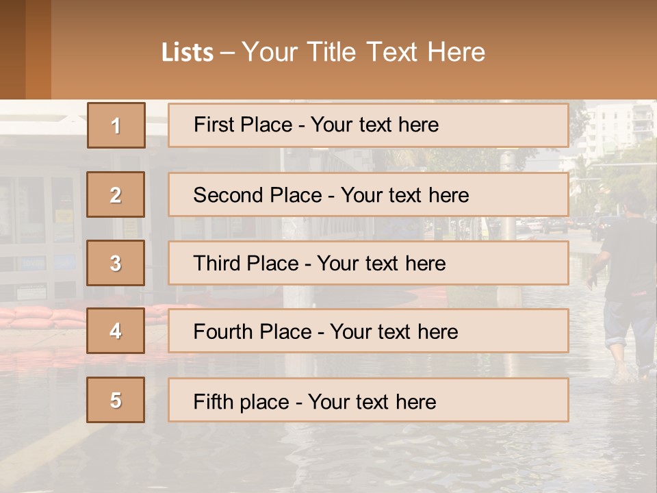 A Man Walking Down A Flooded Street Past A Building PowerPoint Template