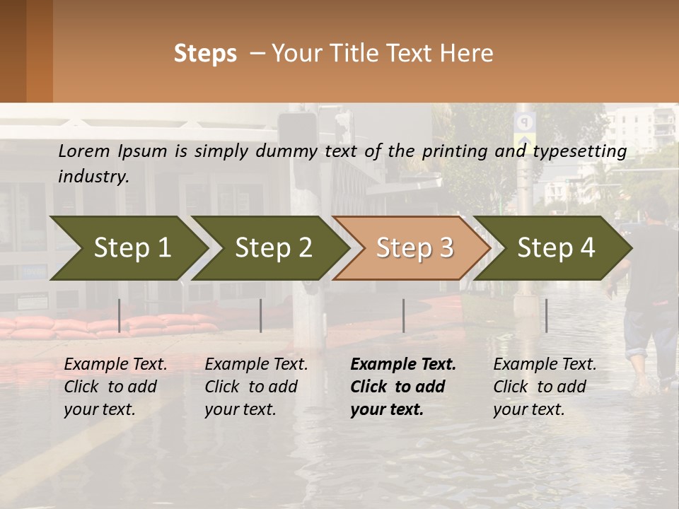 A Man Walking Down A Flooded Street Past A Building PowerPoint Template