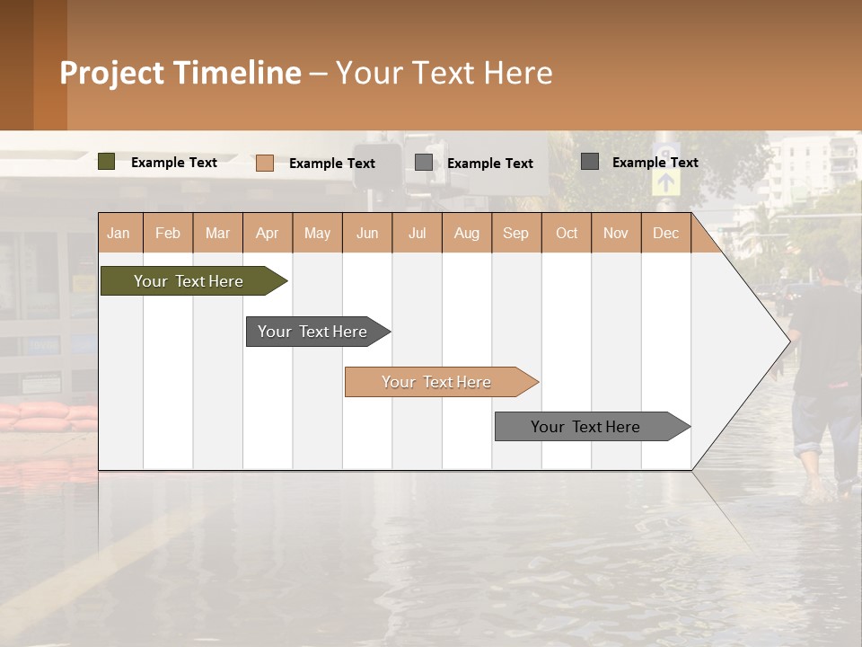 A Man Walking Down A Flooded Street Past A Building PowerPoint Template