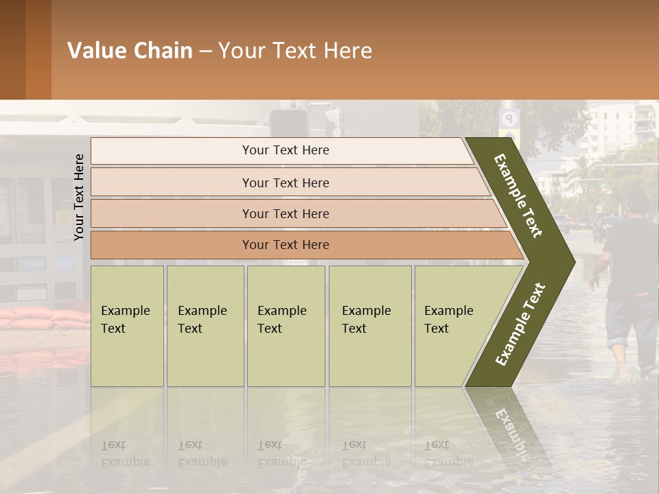 A Man Walking Down A Flooded Street Past A Building PowerPoint Template