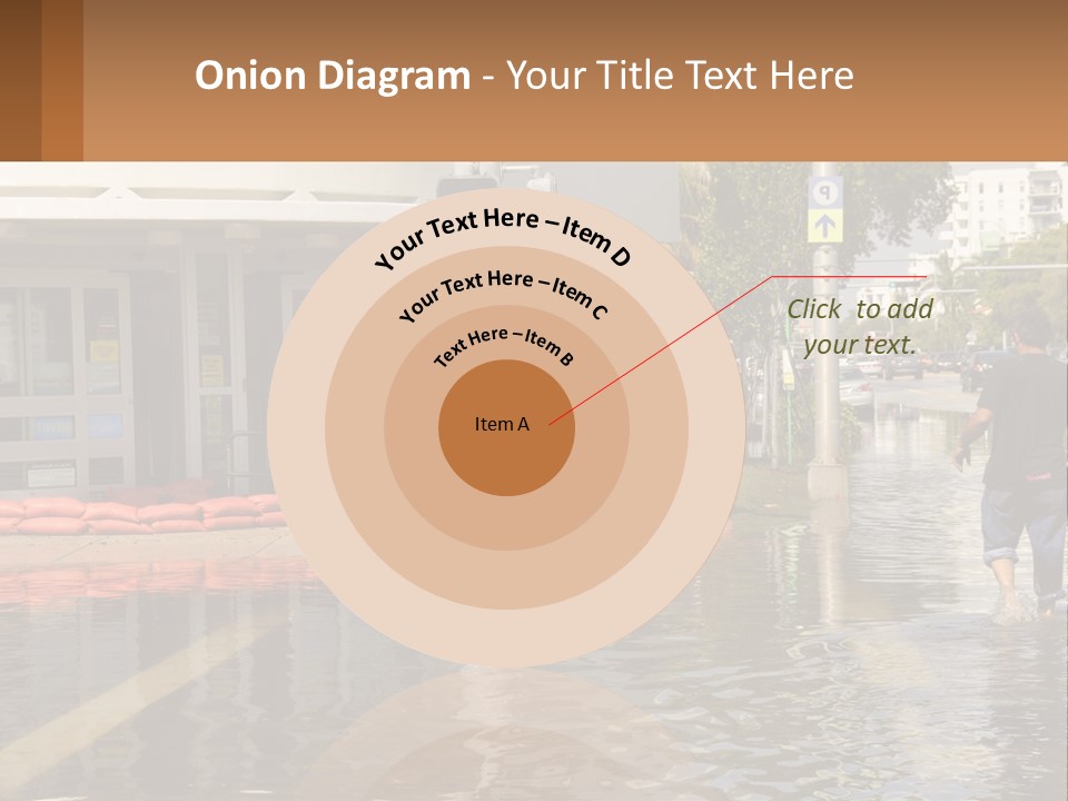 A Man Walking Down A Flooded Street Past A Building PowerPoint Template