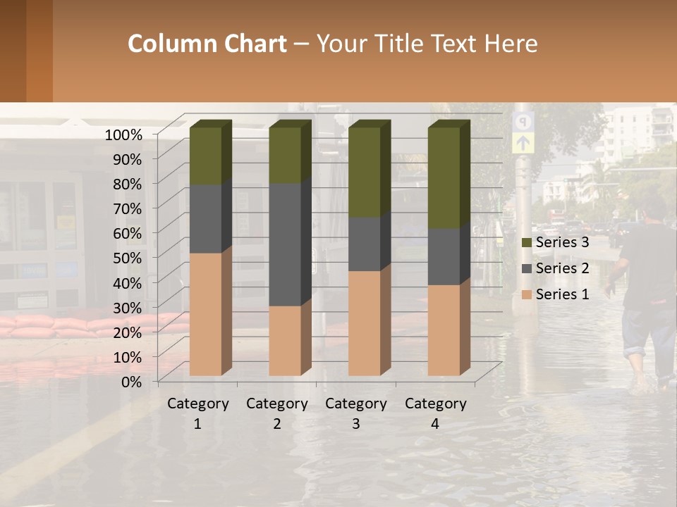 A Man Walking Down A Flooded Street Past A Building PowerPoint Template
