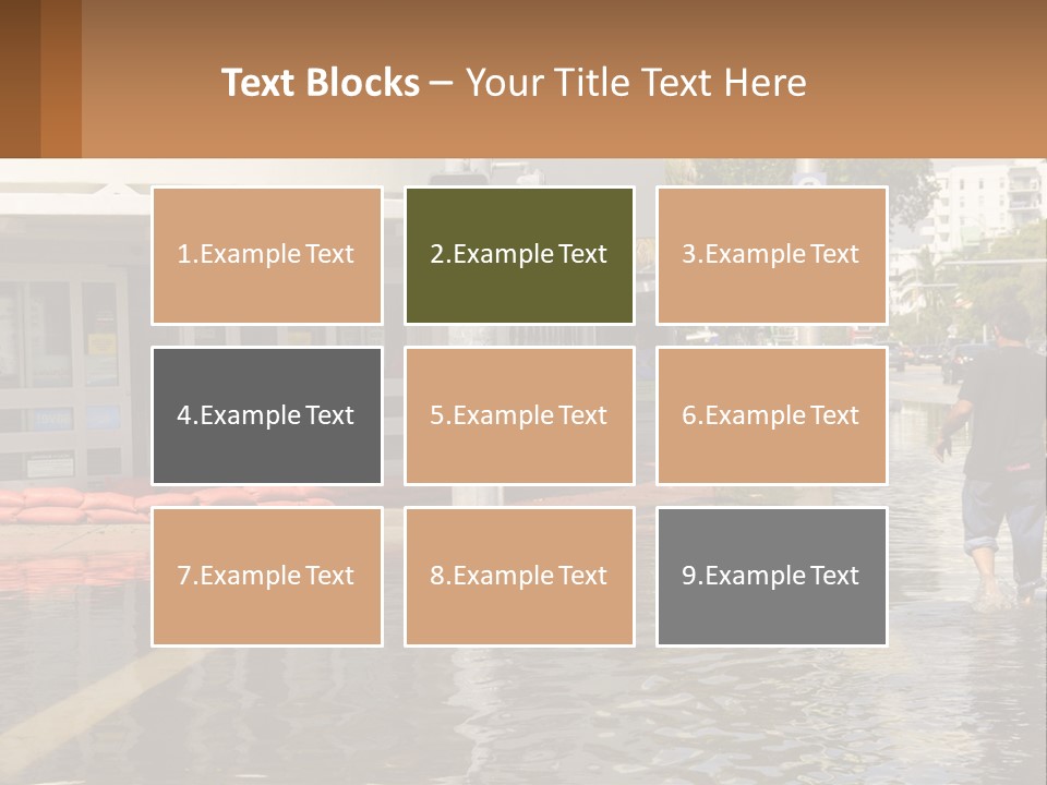 A Man Walking Down A Flooded Street Past A Building PowerPoint Template