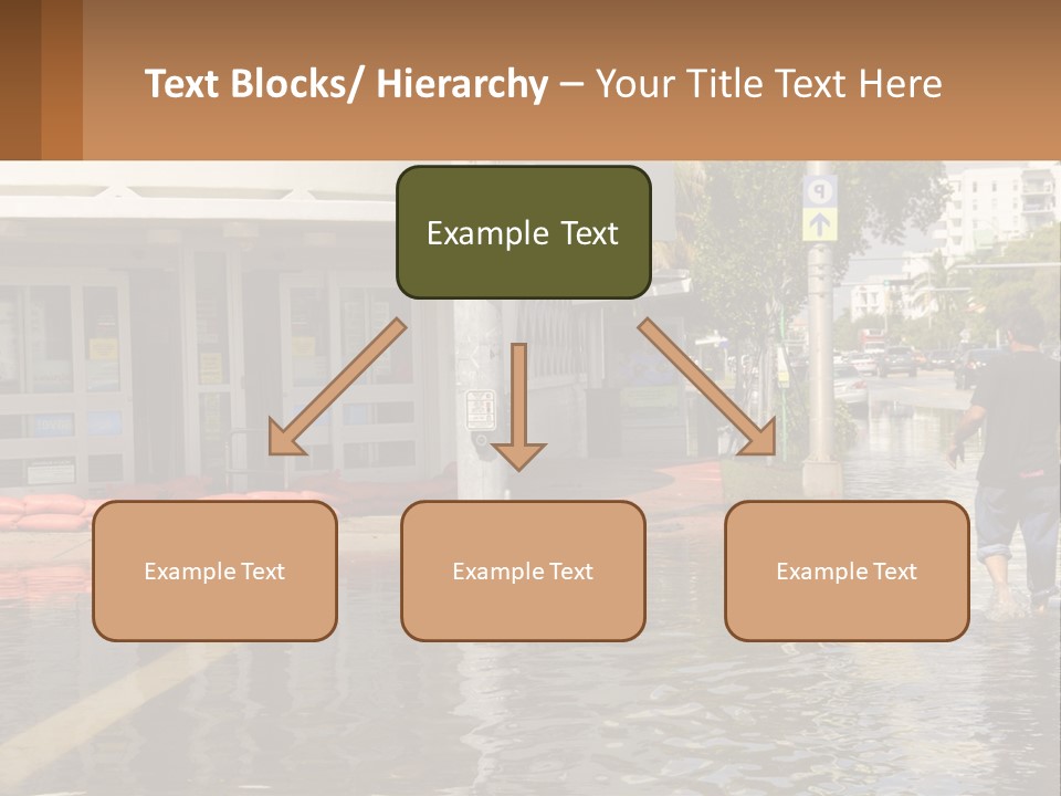 A Man Walking Down A Flooded Street Past A Building PowerPoint Template