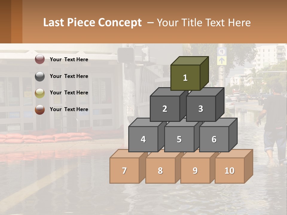 A Man Walking Down A Flooded Street Past A Building PowerPoint Template