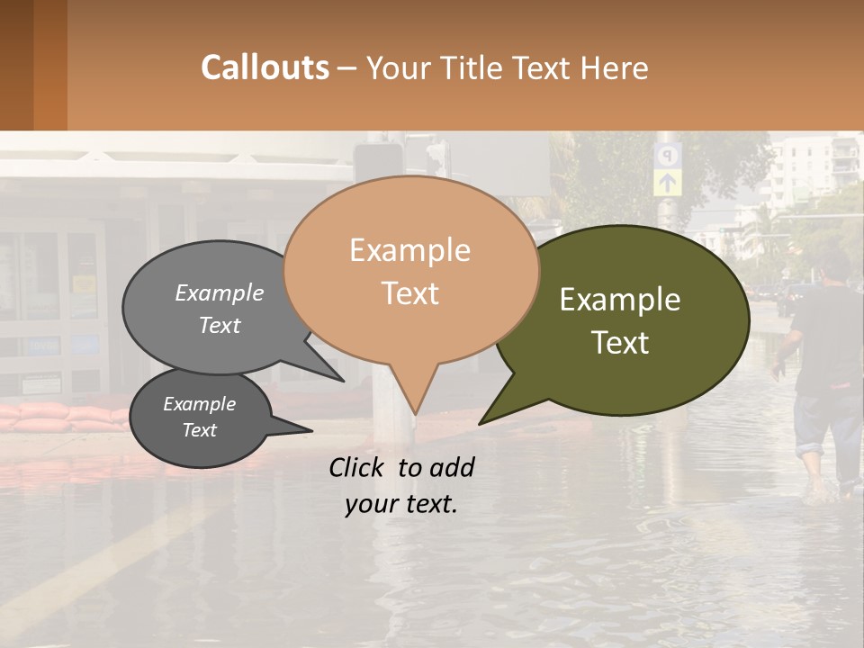 A Man Walking Down A Flooded Street Past A Building PowerPoint Template