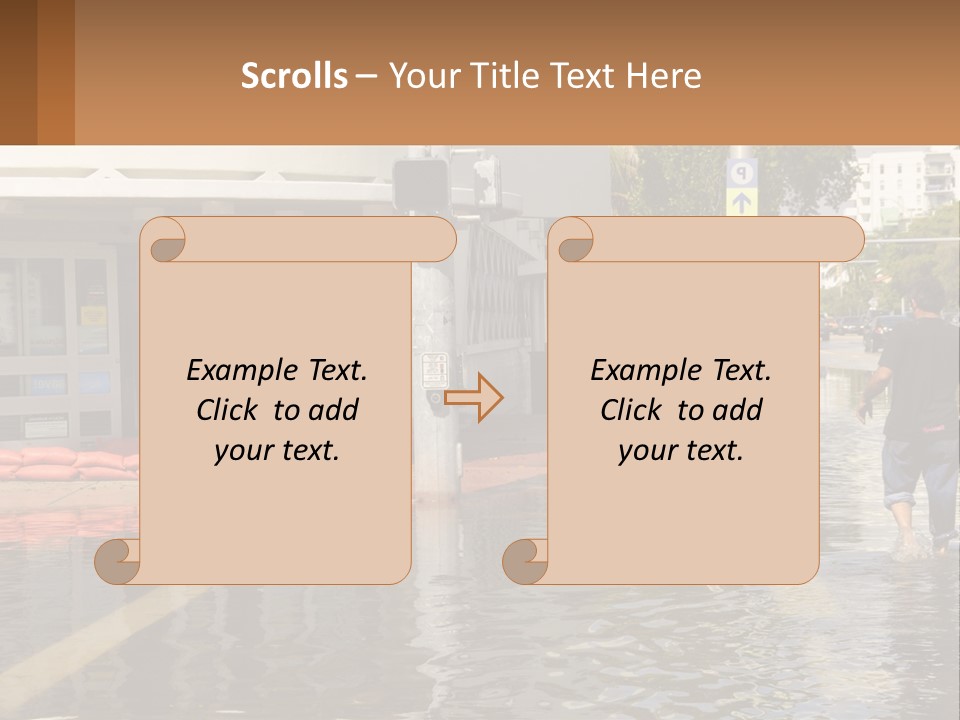 A Man Walking Down A Flooded Street Past A Building PowerPoint Template