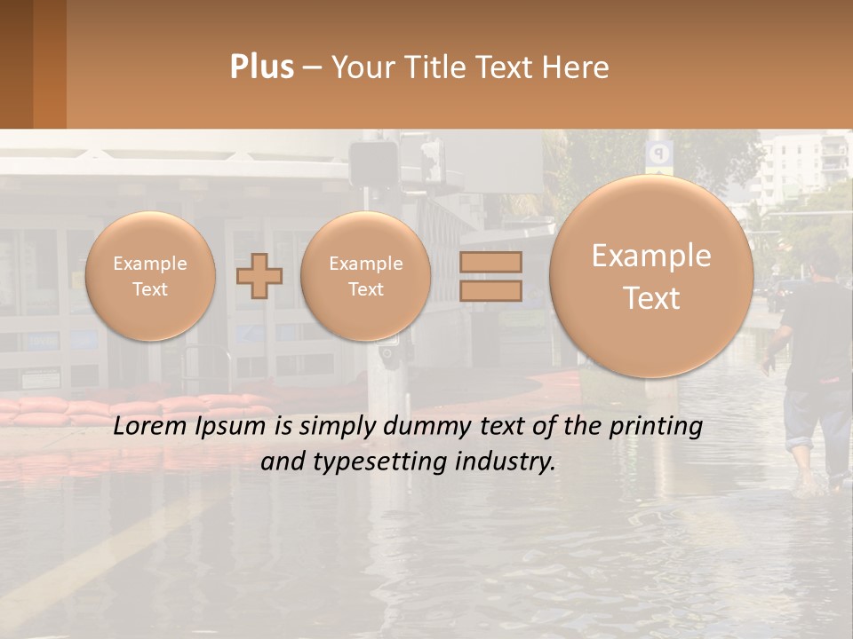A Man Walking Down A Flooded Street Past A Building PowerPoint Template