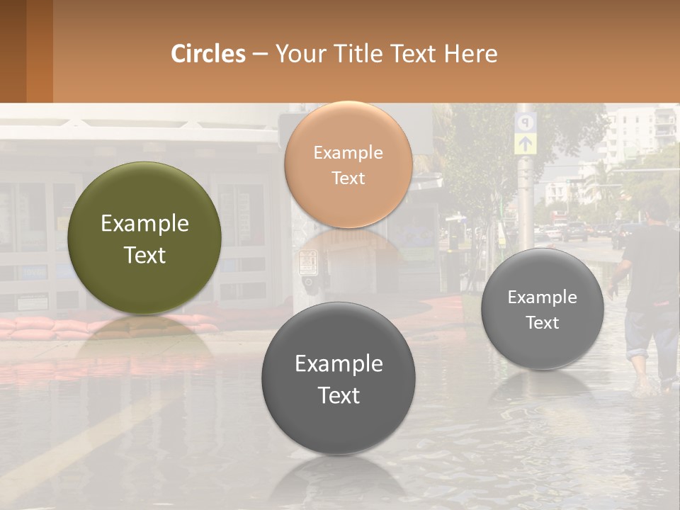 A Man Walking Down A Flooded Street Past A Building PowerPoint Template