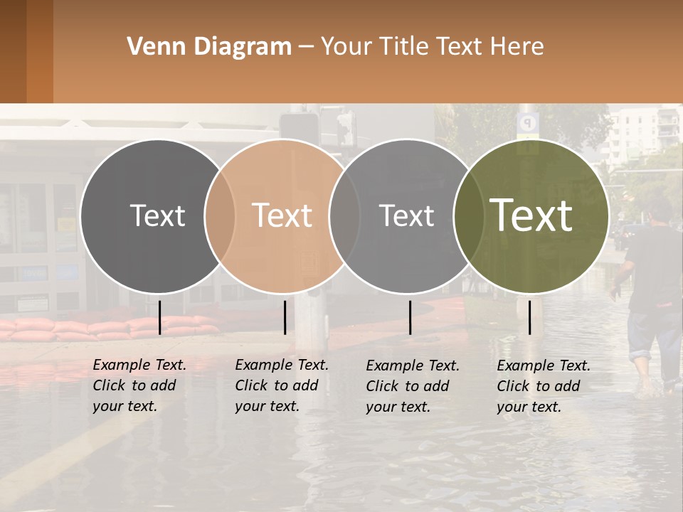 A Man Walking Down A Flooded Street Past A Building PowerPoint Template